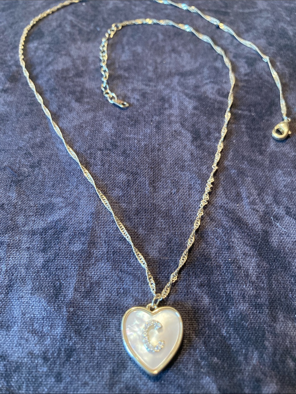 Gold Tone Heart Initial C Necklace with Mother-of-Pearl Pendant